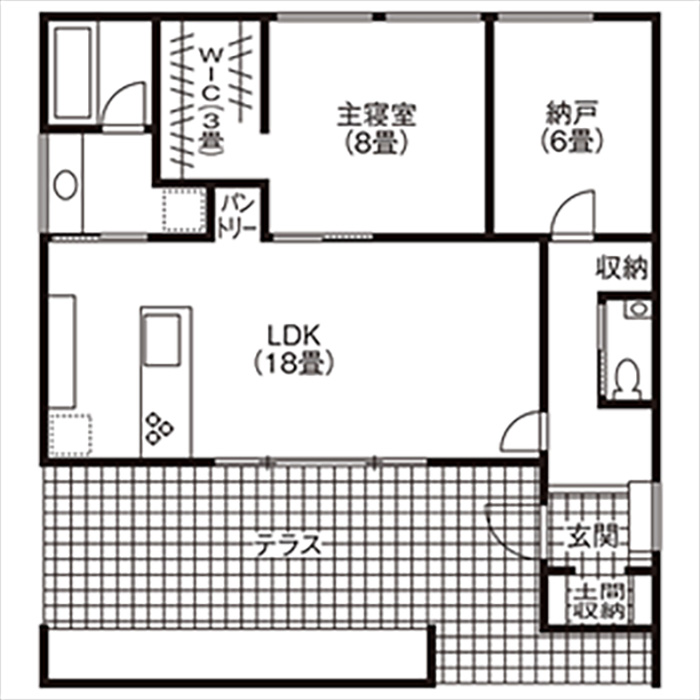 プライベートテラスのある平屋