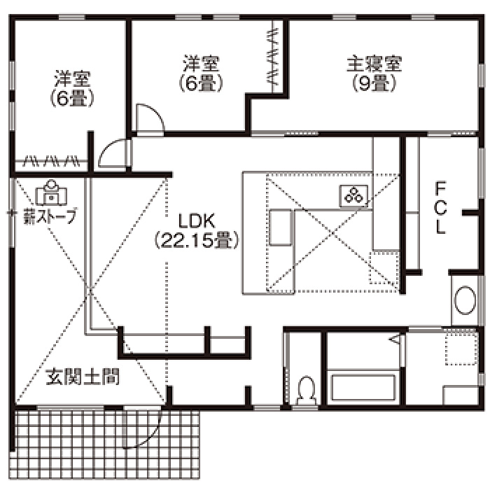 広々土間リビングのある平屋の家